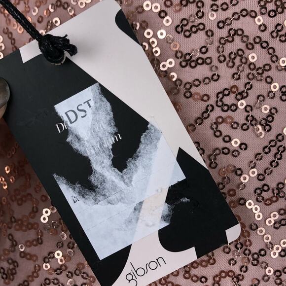 GIBSON X GLAM SQUAD Pink Sequin Top Scoop Back XS NWT Glam Sparkle Pastel - Picture 4 of 7